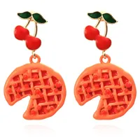 Dangle Earrings & Chandelier Cute Temperament Cartoon Pizza Baking Paint Exaggerated Creative Cherry EarringsDangle