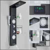 Bathroom Shower Heads Led Light Panel Waterfall Rain Digital Display Faucet Set Spa Mas Jet Column Mixer Tap T Drop Delivery Home Ga Dhysx