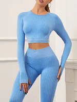 Women's T Shirts ASHEYWR Women Long Sleeve Tops Seamless Stripe High Elastic Quick Dry Fitness Top Slim O-Neck Knit Workout Tees Female
