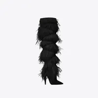 2020 Womens Fringed Thigh High Boots Feather otorcycle Boots Botas Mujer Solid Ladies High-heeled Pumps228y