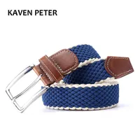 Belts Men's Fabric Leather Elastic Woven Stretch Belt 138" Wide New Elastic Canvas Belt Men Casual Elastic Strap Silver Buckle Z0228