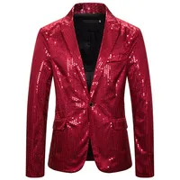 남자 양복 블레이저 반짝이는 남자 스테이지 공연 레드 반짝이 가수 원피스 슈트 재킷 2021 남자 패션 의류 238g