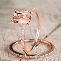 Vrouwelijke vierkante ring set luxe roségoud gevulde kristal zirkoon ring trouwring belofte verlovingsringen voor dames sieraden geschenken 293T