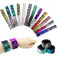 Charm Bracelets Magic Paillette Mermaid Patted Two-Color Sequin Reversible Glitter Slap Charms Wristband For Kids Grownups