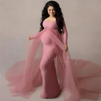 2021 Mutterschaftskleider POFORY PROPS TEILTERLASTLICHE Schwangerschaft Langes Kleid für schwangere Frauen Maxi Kleid Babypartys po Shoot256d