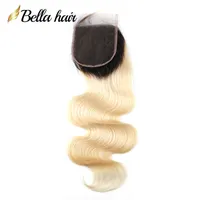 Brazilian Virgin Hair Blond Lace Closures 4X4 Body Wave Human Hair 1b 613 Free Part Top Closure Pre Plucked
