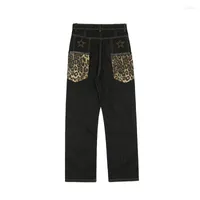 Мужские джинсы 2022 Прибытия Звездная вышивка черные мужчины мешковываемые брюки леопардовые карманные хип -хоп прямой женщины джинсовые штаны Moda hombre