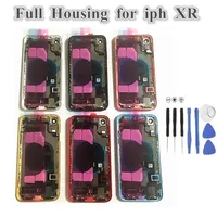 1pcs مساكن كاملة لجهاز iPhone XR Back Batter Door Glass Glass Middle Frame Cover Placebly Placebly Parts Small Flex Cable337a