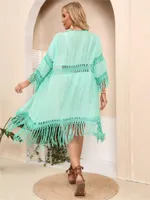 Fringe Beach Dress Summer Swimsuit Cover Up On The Sea Pareo Knitted Kimono Robe De