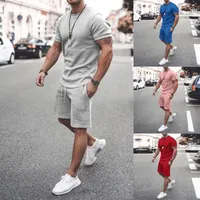 Tracksuits voor heren iShowtienda Men 2-delige casual o-neck korte mouw T-shirts en fit Sport shorts Set Vetement Homme de Marque R223Q