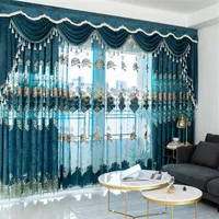 Cortinas de quarto de bordado de veludo europeu para sala de estar com cortina de janela de tule moderna decorar decorar T20032333337