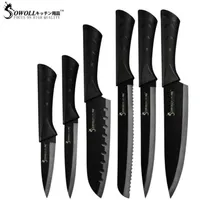 Sowoll Fashion Black en acier inoxydable Cuisine Knife Set Allemagne Steel Ultra Sharp Blade Cuisine Chef Knive Kitchen Tools 6 PCS278L