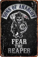 Metalowy obraz metalowych znaków cyny Sons of Anarchia strach The Reaper Plaque Poster Farm Home Shop Dekoracja ścienna Vintage metalowa płyta 12 8 cali T220829