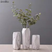 NOOLIM 1pc Marbled Design Vase Geometric Shaped Flower Vase Ceramic Home Decor Craft Porcelain Hydroponic Container236S