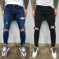 New Skinny Jeans Men Streetwear distrutto a jeans strappato Homme Hip Hop Hop Broken Male Mash Pencil Biker Patch Pants per mens294r