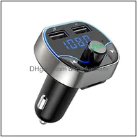 Bluetooth Car Kit FM Transmetteur 4.2 Hands Transmiter 2 Chargeur de ports USB O MP3 Player Tension Protect Adapter Drop D Dhcarfuelfilter Dhlzo