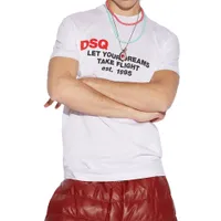 DSQ Tee Men's White Dream Flight Print Cool T- Summer Tirt Tirt Men Clothing Clothing Relation