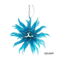 L￡mparas colgantes contempor￡neas Candelier de cristal Italia Dise￱o azul L￡mpara de vidrio redondo Luz de l￡mpara de vidrio de color transparente para la mano para decoraci￳n de la cocina LR1472-2