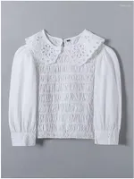 Chemises de femmes pour femmes z￩vity femmes mode creux creux de broderie patchwork white poplin court co￩quipi￨re dame chic