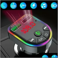 Bluetooth Car Kit Ambient Light 5.0 FMトランスミッターMP3プレーヤーワイヤレスラジオアダプター2 USB充電器タバコライターDHCARFUELFILTER DHUFZ