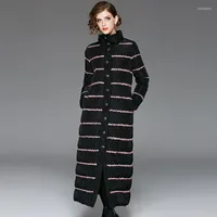 여자 양모 여자 블렌드 오리지널 긴 다운 재킷 겨울 스타일 작은 향기로운 두껍고 두껍고 리본 검은 오리가 재고