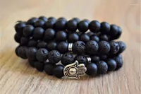 STRAND 108 Mala kralen Bracelet Fashion Men's Laps Buddhs sieraden Zwart Onyx Lava Stone Yoga Prayer Bead