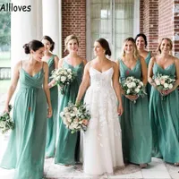 Elegant Green Long Bridesmaid Dresses Pleats Chiffon Summer Beach Boho Wedding Maid Of Honor Gowns Floor Length Plus Size Women Formal Party Dress CL1044