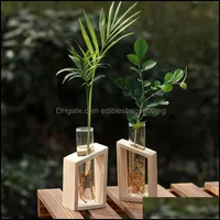 Vasen Kristallglas Testrohr Vase in Holzst￤nder Blument￶pfe f￼r Hydroponikpflanzen Hausgartendekoration 507 R2 Drop -Lieferung 2021 DHSM9