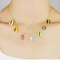 Ketten bunte Regenbogen Emaille Shell Anhänger Halskette für Frauen Bohemain Goldkette Cowrie Beach Party Schmuck Geschenk