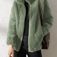 여성 재킷 코트 짧은 두꺼운 스탠드 칼라 패션 복식 ​​벨벳 모피 겨울 여성 220901