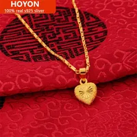 Colares de pendentes Hoyon Pure 24k Color Gold Clavicle Chain para mulheres Colar Love Heart Amarelo Dia dos Namorados Jóias finas 220901