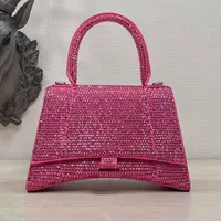 Rhinestone Hourglass Bag Top Quality Shimmer Crossbody Crescent Bag Handbag Women Hobo Purses Real Genuine Leather Diamonds Shoulder Bags Full Water Drill Pouch