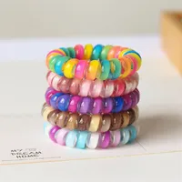 7 Colors Fabric Telephone Wire Hair Band Gradient Mermaid Glitter Ponytail Holder Elastic Phone Cord Line Hair Tie Hair Accessories M122744