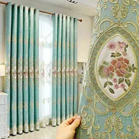 Sheer Curtains European Chenille Green Gold Thread with Flowers Bedroom Blackout Curtains Exquisite Living Room Embroidery Sliding Door Drapes T220831