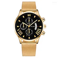 Montre-bracelets Luxury Golden Quartz Watch for Men Business Roman Digital Date Three-Eye Mens Alloy Milan Mesh Belt Women
