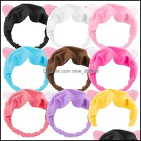 Headbands Headbands Women Coral Fleece Headband Soft Cat Ears Hairband Elastic Hair Band Wash Face Turban Headwear Girls La Newdhbest Dhya1