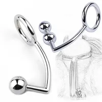 Gay Butt Plug Stainless Steel Metal Anal Hook With Ball Penis Ring For Male Anal Plug Dilator Penis Chastity Lock Cock Ring 2107202427