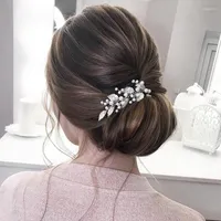 Headpieces Silver lämnar Pearl Bridal Headwear Flower Hair Jewelry for Bride Elegant Women Wedding Headdess Accessories