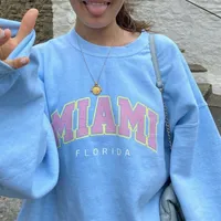 Kvinnors hoodies tröjor American Stylish Miami Letter Printing Sweatshirt Kvinnor Sky Blue Whetm Warm Winter Topps Ny överdimensionerade Streetwear Fashion 220902