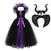 Muababy Girl Maléfica 2 vestida de vestir sin mangas, reina malvada princesa tutú con disfraz de Halloween de la bocina del diablo para 2-12T T20062254N