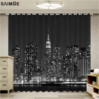 Sheer Curtains Black New York Building Beautiful Photo Fashion Customized 3D Night city lights Luxury Blackout T220831