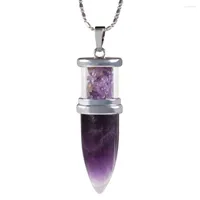 Pendant Necklaces TUMBEELLUWA Natural Purple Crystal Point Shaped Necklace Reiki Chips Stone Wishing Bottle Charms Unisex Jewelry