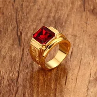 Anello da uomo hip-hop in pietra rossa quadrata anello in acciaio inossidabile dorato anelli draghi da uomo gioielli 256j256j