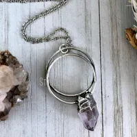 قلادة قلادة NM39936 Raw Veracruz Amethyst Necklace Big Purple Crystal Silver Natural Stone Stone Jewelry المجوهرات