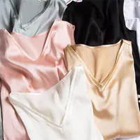 Chemises pour femmes chemises pour femmes coréennes de soie de soie gilet plus taille narque en satin haut de glace 2022