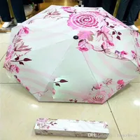 Umbrella CC CC 3 Fold Automatic Flower Umbrellaparasol com caixa de presente para VIP Client280Z