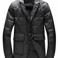 Mens Down Parkas Winter Business Men Single Breasted Slim Fit Suit Down Jacket Light Weight White Duck Down Coat Vintage Office Work Cargo Jacket 220902