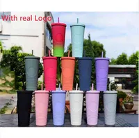 Kubki Stock Szybka dostawa 24 uncji Spersonalizowane Starbucks Opalizujący bling Rainbow Unicorn Studded Cold Cup kubek do kawy ze słomką