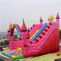 ピンクのインフレータブルバウンサーウォータースライドバウンスハウスは子供と大人のためのスライド付き