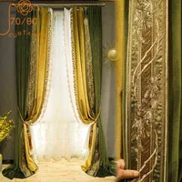 Sheer Curtains Light Luxury French Dark Green Embroidery Lace Stitching Thickening Blackout Curtains Living Room Bedroom Custom Finished T220831